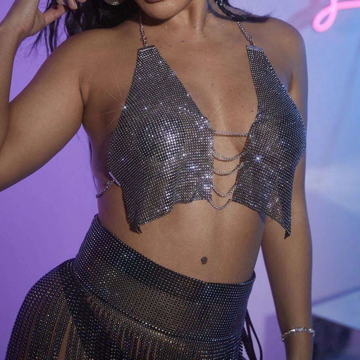 C0490 Music Festival Alloy Geometric Party Body Chain, Personality Exaggerated Street Shoot Spice Girl Style Blouse Breast Chain