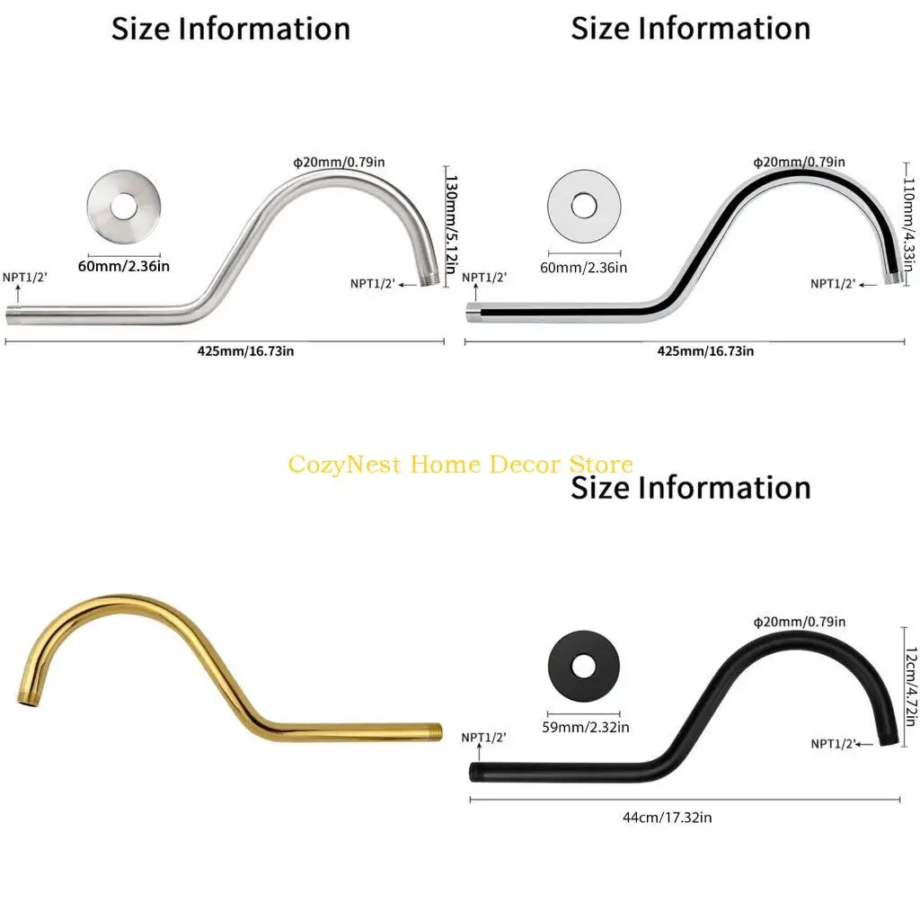 

92MF S Shower Arm Easy to Install Modern Shower Arm Bathroom Accessories 17inch