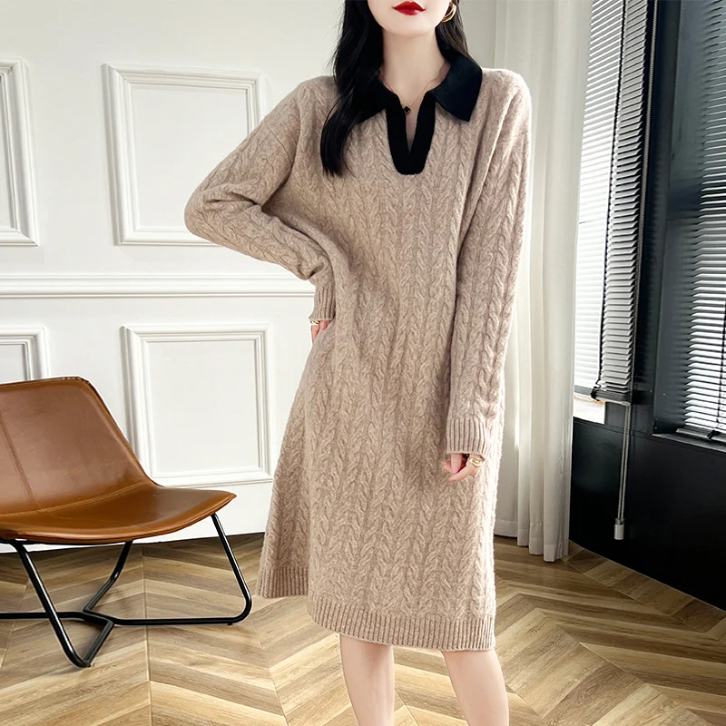 2024 Autumn/Winter Long Pullovers Hot Sale Women Cashmere Big Size Sweaters 100% Wool Knitted Loose Sweaters Leisure Warm Tops