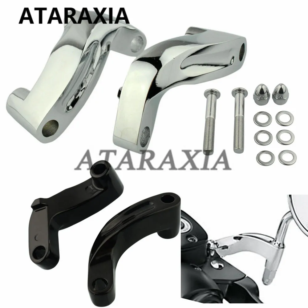 Black Chrome Motorcycle Mirror Riser Relocation Extension Adapter Adaptor Kit Mirror Relocation Adapters For Harley 2006-20014