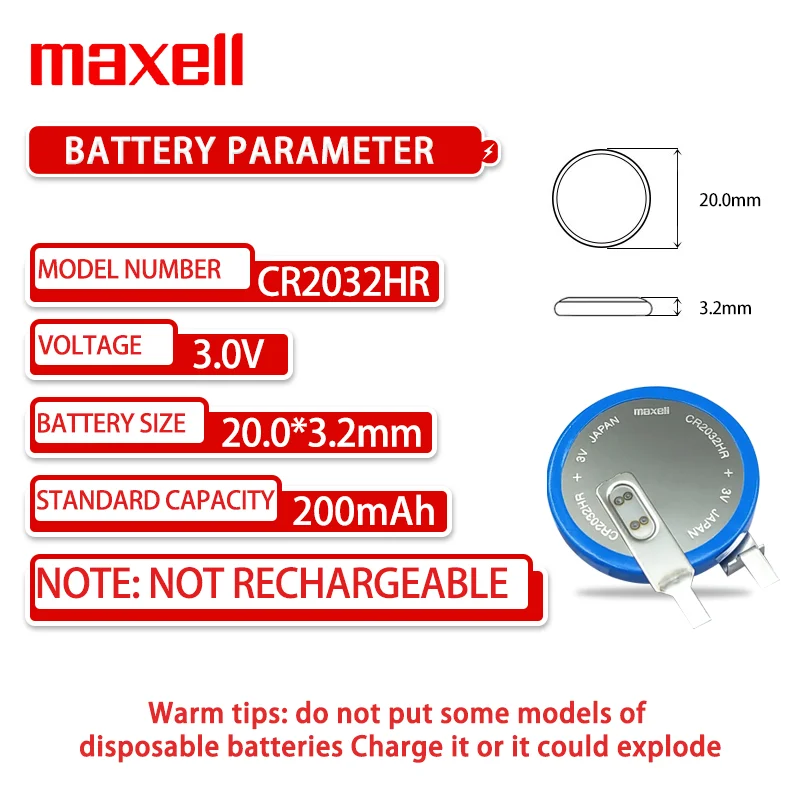 CR2032HR-T60 For Automotive Tire Pressure Gauge 3V High-temperature Resistant Button Batteries Replace CR2032B