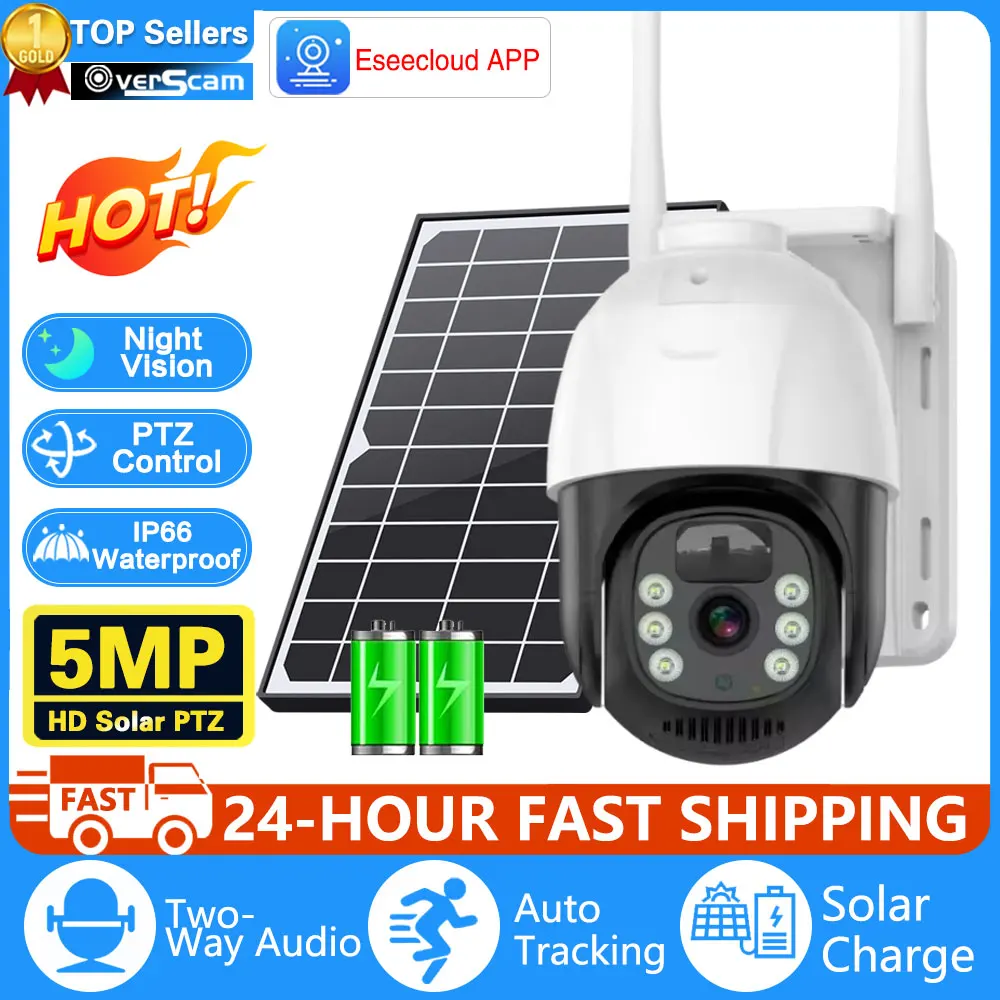 

HD 5MP Smart WIFI Solar CAMERA Powered Battery IP PTZ Security Camera Two Way Audio PIR Detection Wireless Out solar CCTV 4G Cam