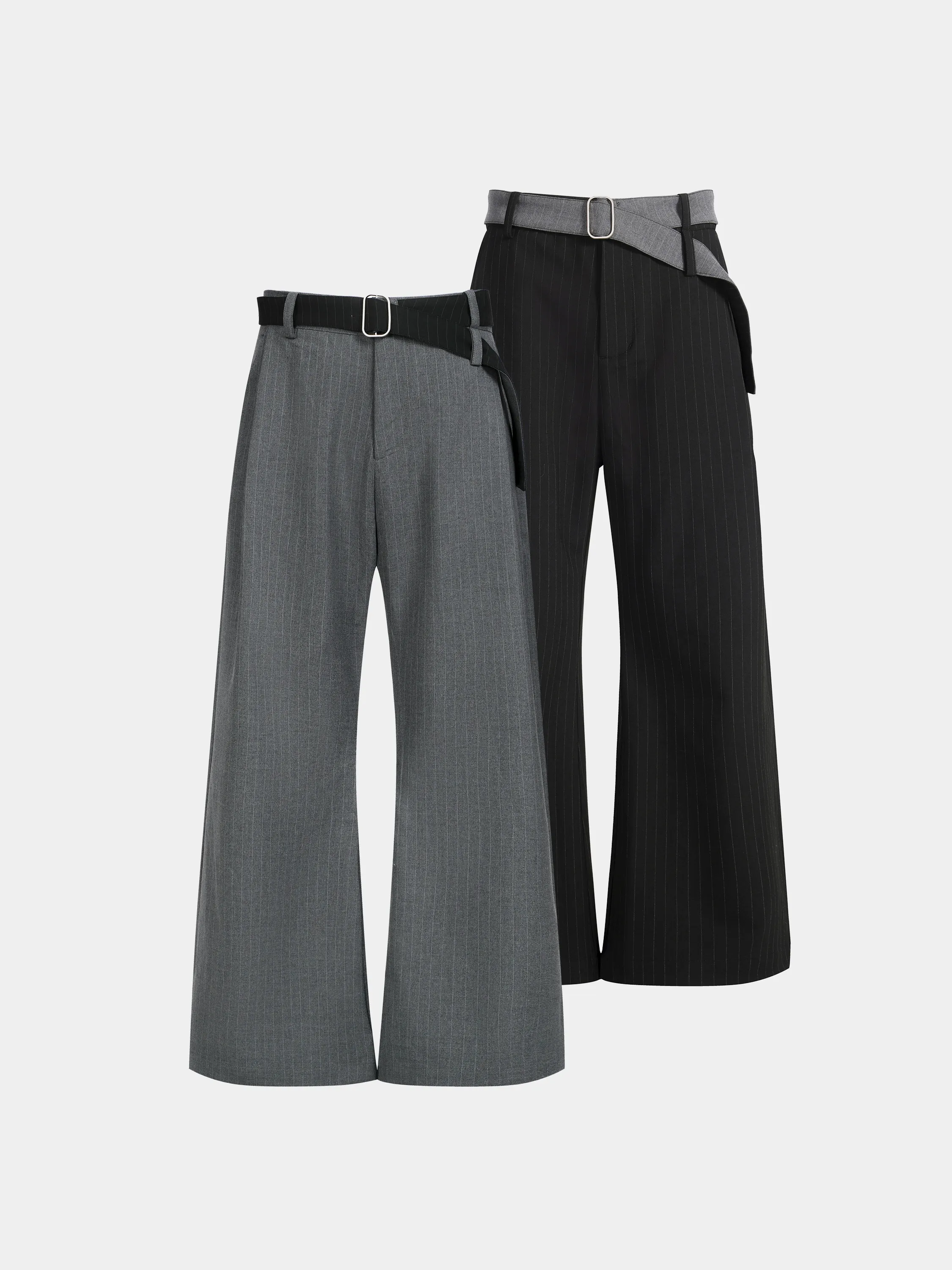 American High Street Retro Striped West Pants Double-Sided Color Collision Waistband Back Embroidery Straight Leg A-Line Casu...