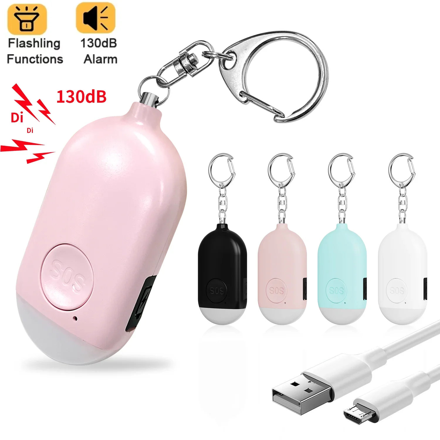 Personal Alarm Keychain For Women Self Defense，Usb Rechargeable 130 Db Loud Safety Siren Whistle With Led Light Alert Key Chain