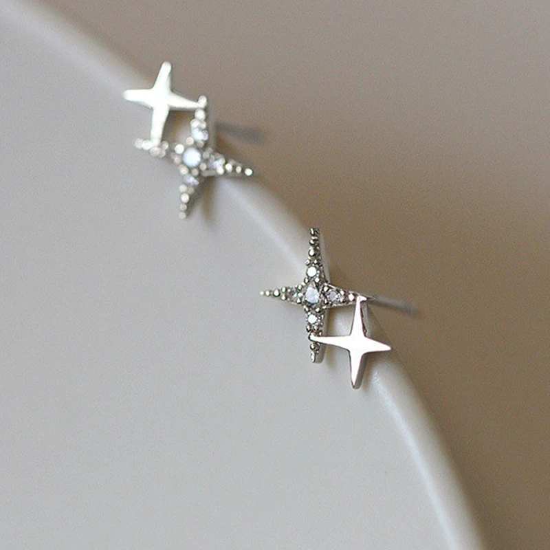New Fashion Silver Color Stud Earrings Women Gift Banquet Asymmetry Cross Star Earring Girls Jewelry Vintage Accessories Gifts image 4