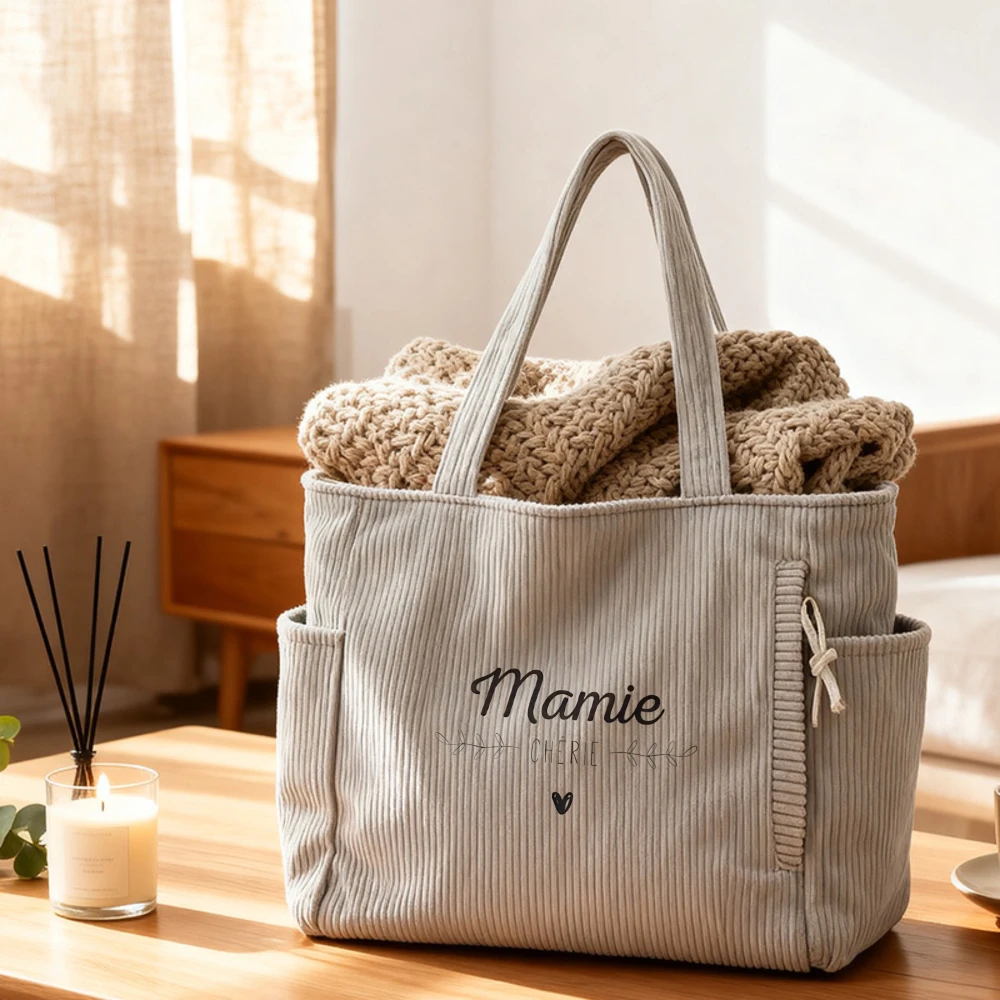 

Corduroy Tote Bag Shopping Carry-All Travel Storage Organizer,Gift For Grandma Mother's Day Birthday Christmas Everyday Weekend