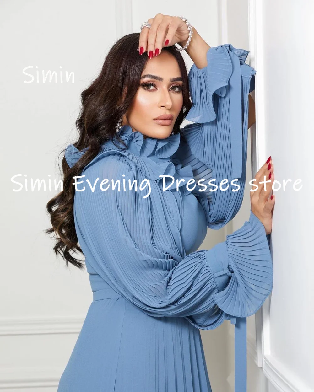 Simin-vestido de gasa con volantes para mujer, traje Formal hasta el suelo con escote redondo, elegante, para fiesta de noche, 2023