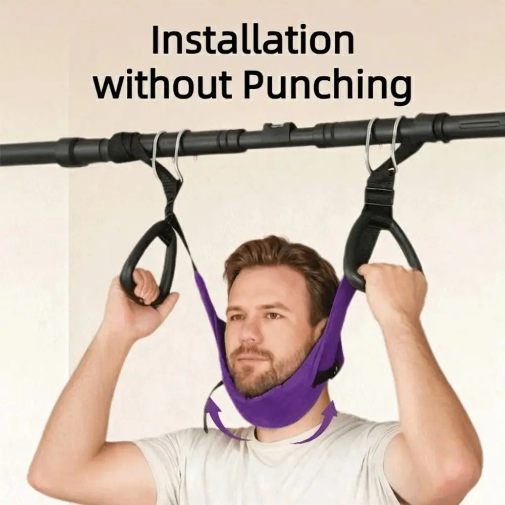 Image 4: Ceinture de traction cervicale respirante, forte capacité de charge, réglable, pour étirement du cou, sans installation, douce