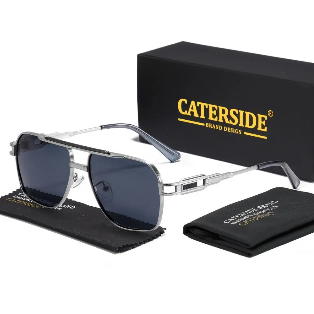 

CATERSIDE мужские поляризационные солнцезащитные очки на плоской подошве с двойным мостом и квадратной оправой, женские солнцезащитные очки для путешествий и бизнеса UV400