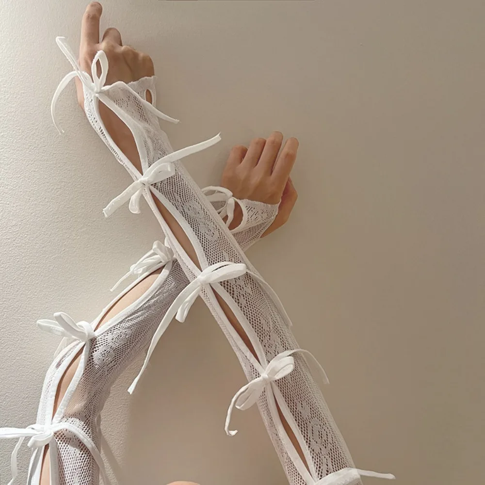 

Streetwear Elastic Y2K Lace Oversleeve Korean Style Sweet Balletcore Sleeves Sunscreen Punk Bow Fingerless Gloves Gothic