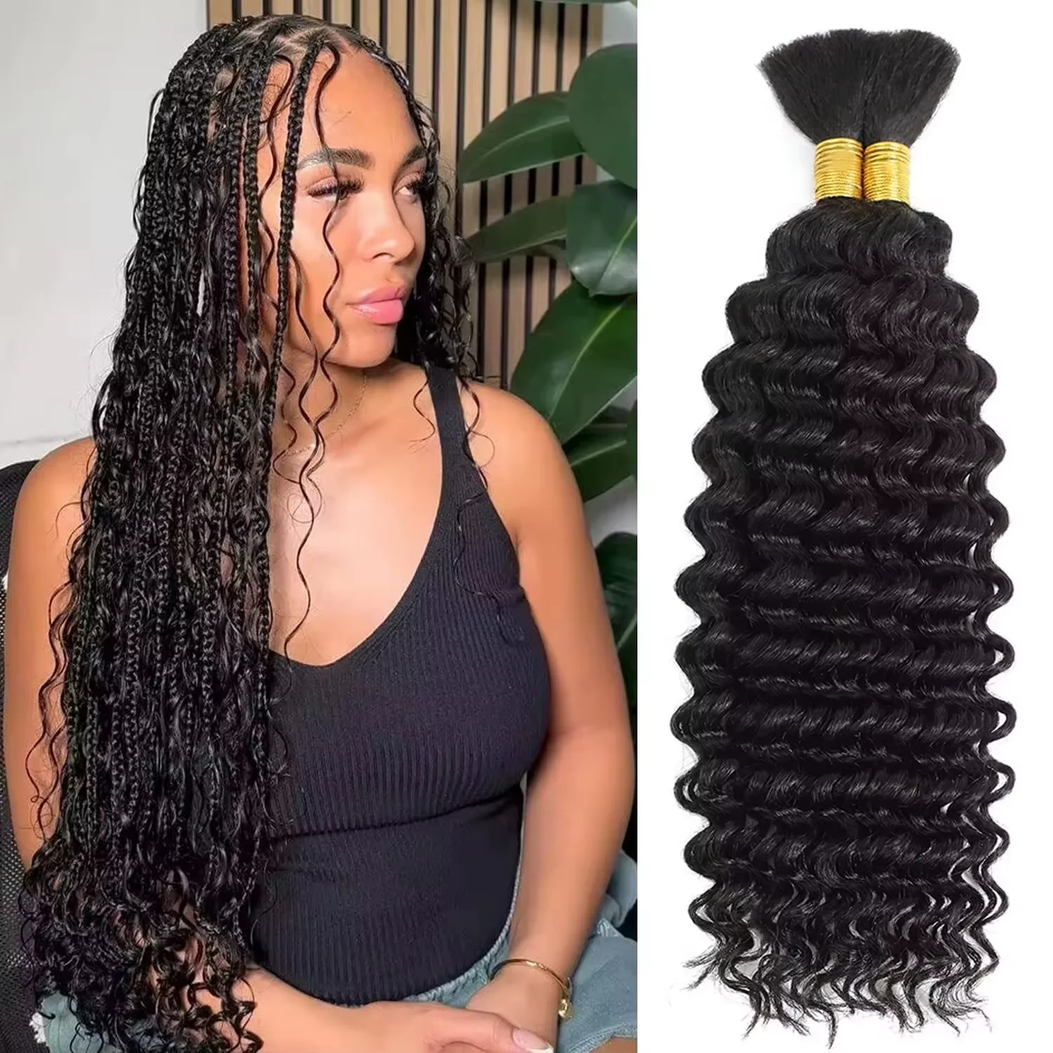 For Boho Braids 18 20 Inch Deep Wave Human Hair Natural Black Bulk For Braiding No Weft Curly Human Hair 2 3 4 PCS Human Braiding Hair Extensions