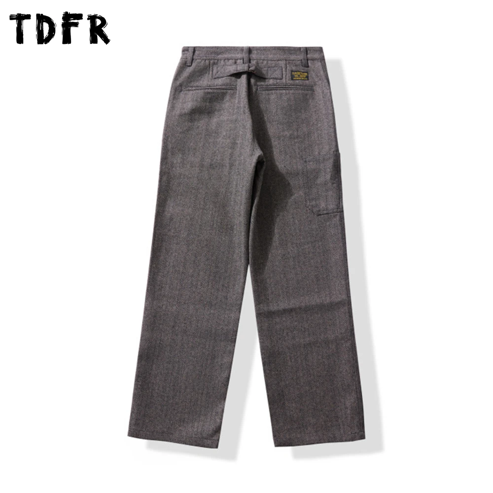 Retro Suit Pants Mens Pocket Casual Simple Autumn Winter Thick Straight Pants Man Trousers