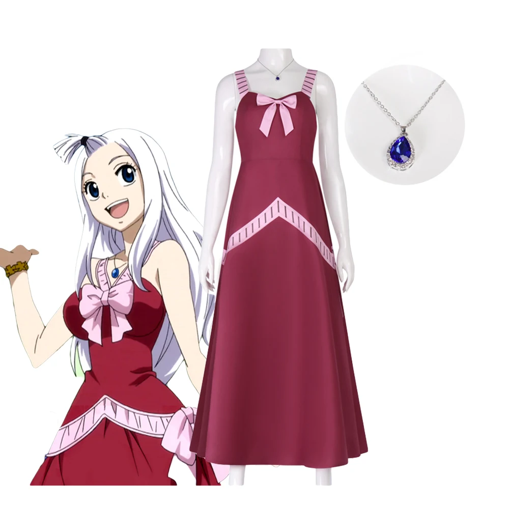 

Mirajane Strauss Cosplay Costumes Rose Red Dresses Pink Bow Anime Role Paly Uniform Halloween Carnival Party Dress For Women