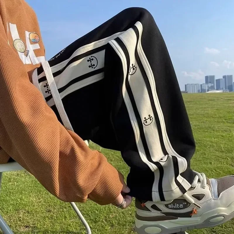

Baggy Casual Side Stripe Sweatpants Men Korean Style Patchwork Color Clash Sports Pants Harajuku Streetwear Joggers Men Trousers