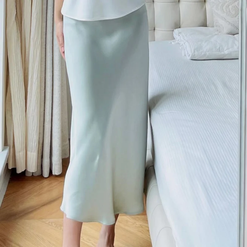 

2023 Spring and Summer Satin Half Skirt Mid-length Slimming A-line Skirts for Women