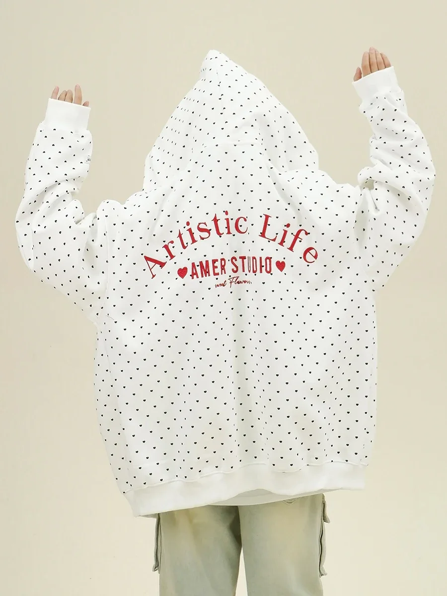 

Polka Dot Hoodies Cardigan Women's 2024 Autumn New Loose Bf