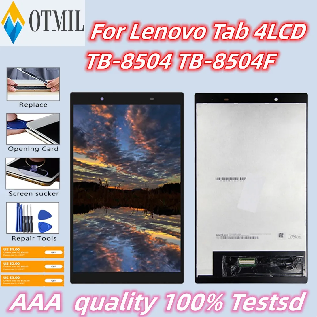 

100% Tested 8.0" For Lenovo Tab 4 LCD TB-8504 TB-8504F TB-8504N TB-8504X TB-8504P Touch Screen Glass Sensor Assembly Free Tools