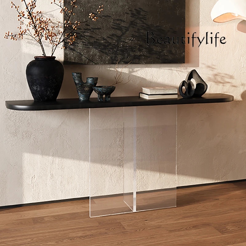 

Acrylic Legs Entrance Table Aesthetic Wooden Top Minimalist Corner Table Narrow Hall Mesas De Entrada Furniture Living Room