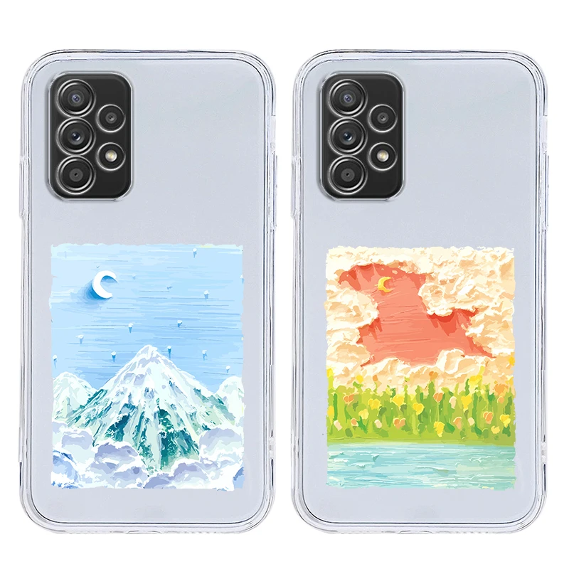 Oil Painting Print Green Flower Case For Samsung A37 A57 A15 A13 A35 A55 A51 A71 A41 A05 A17 A23 A25 A33 A53 A73 5G A07 4G Cover