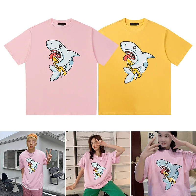 

Drew House Premium Quality Cartoon Shark Short-Sleeve Summer New Arrival Loose-Fit Casual Couple T-Shirt for Men and Women