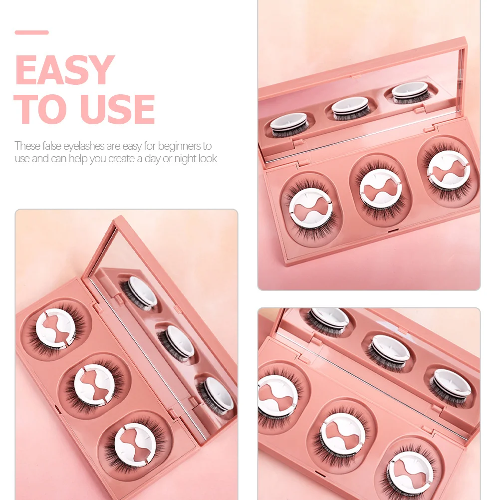 

3Pairs Self Adhesive False Eyelashes Natural Look Easy Apply Reusable Fake Lashes for Fuller Longer Eyes Statement Makeup Lash