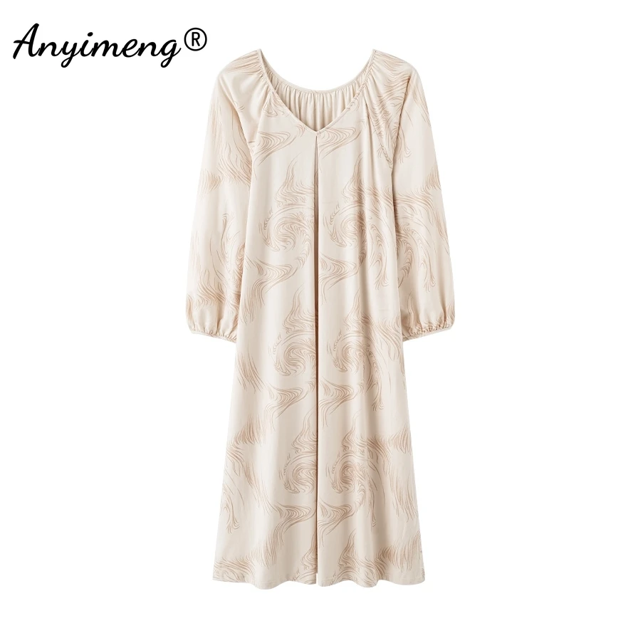 Autumn Faux Cotton Nightdress Leisure Gorgeous Long Sleepshirt Spring Elegant Women Nightgowns Vintage Court Style Lady Dress