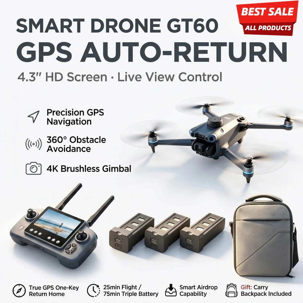 Best Deal True GPS Foldable RC Quadcopter 4.3 Inch Screen HD 4K Brushless Airdrop 5G FPV Dual Camera Drone One Key Return