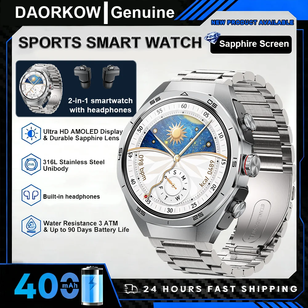 

From DAORKOW New 2 in 1 Smart Watch With Earbuds Smartwatch TWS Bluetooth Earphone Heart Rate Blood Oxygen Monitor Sports Watch