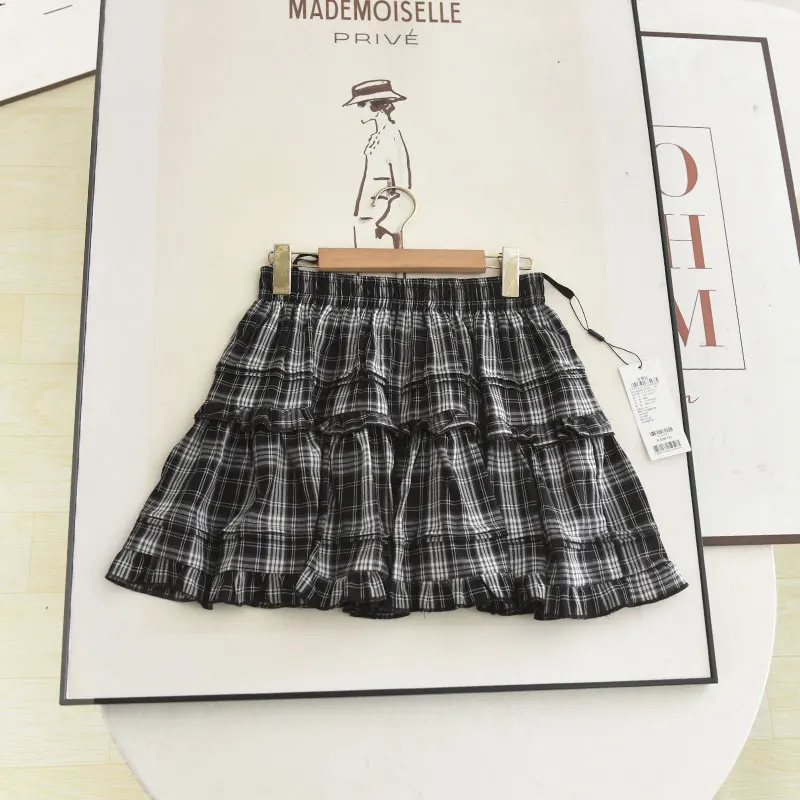 Gonna torta ort a vita alta Gonna longuette Colore scozzese Blo Dimagrante Estate 2025 Gonne da donna Fasionable Gonne f-lunghezza