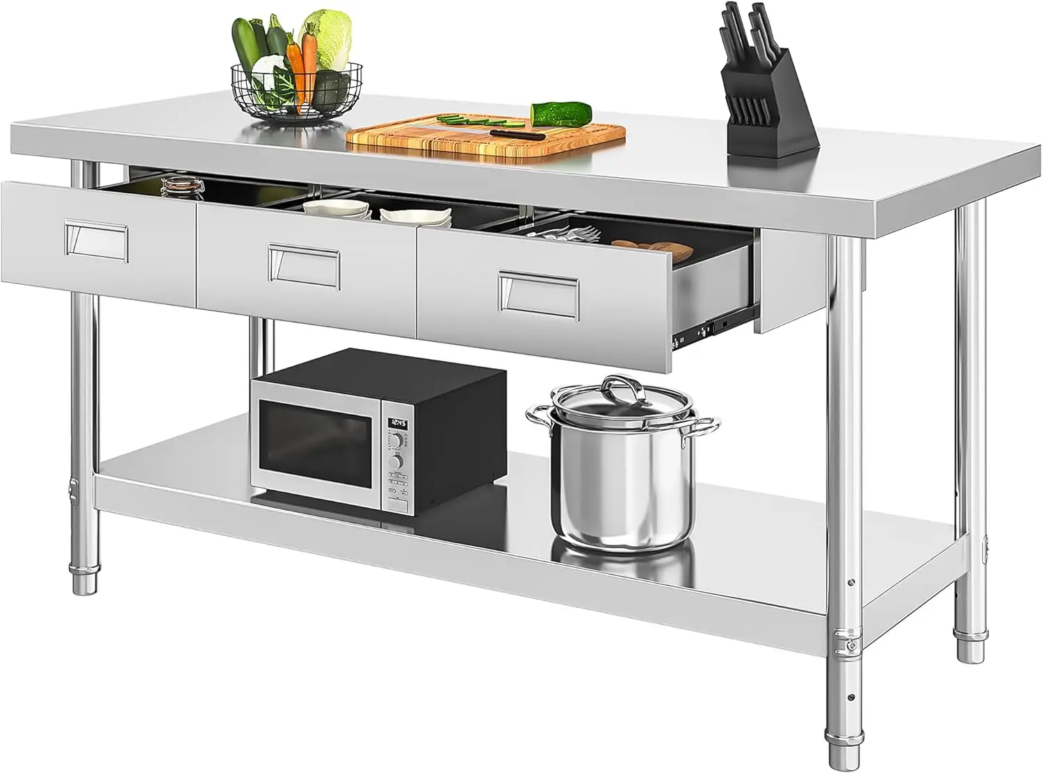 60" X 24" Stainless Steel Table W/ 3 Drawers, NSF Work Table W/Drawer, Metal Prep for Home Kitchen Restaurant USA