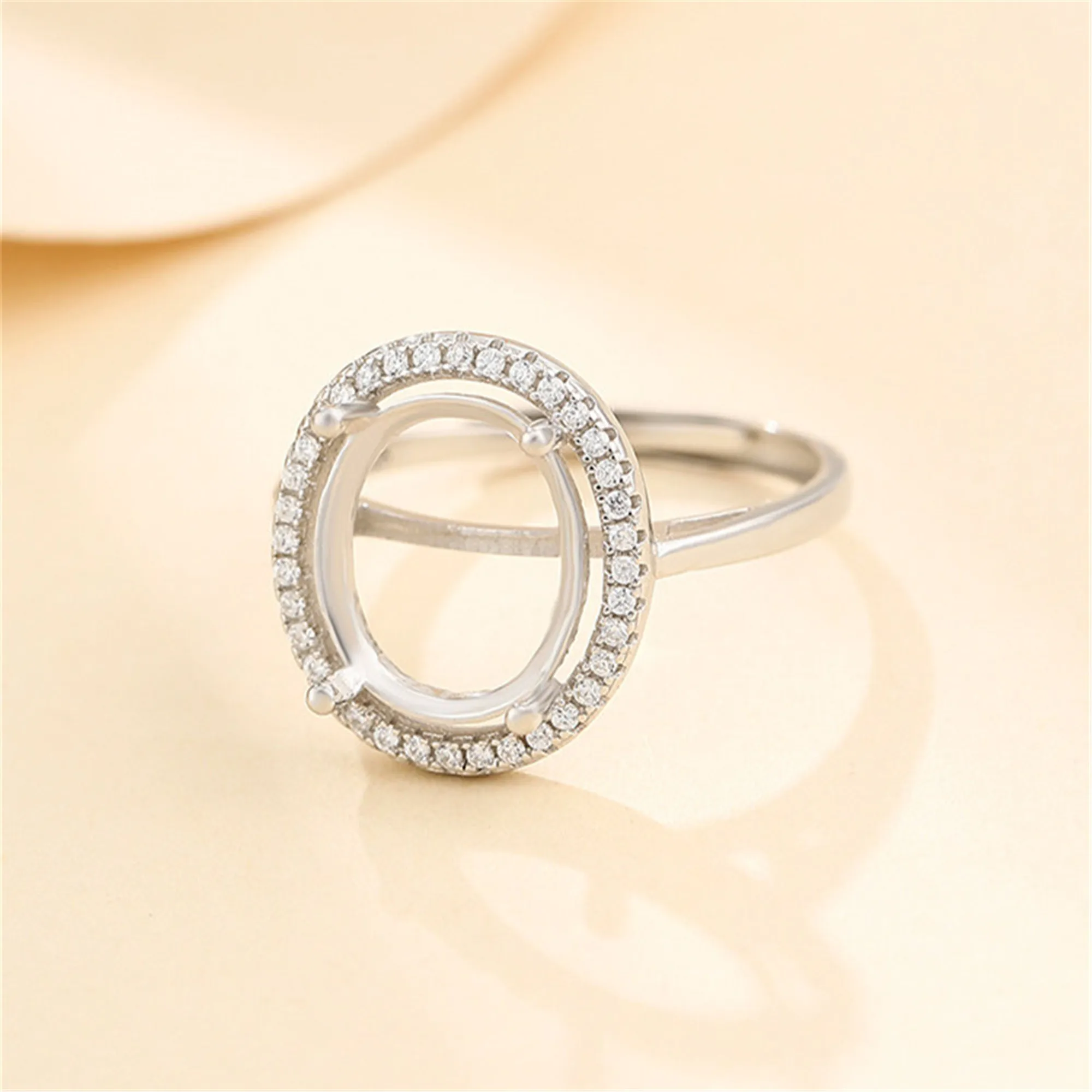 

Ring Blank for 7x9mm/10x12mm Oval Cabochons White Gold Plated 925 Silver Zircon Adjustable Ring Setting SR0210