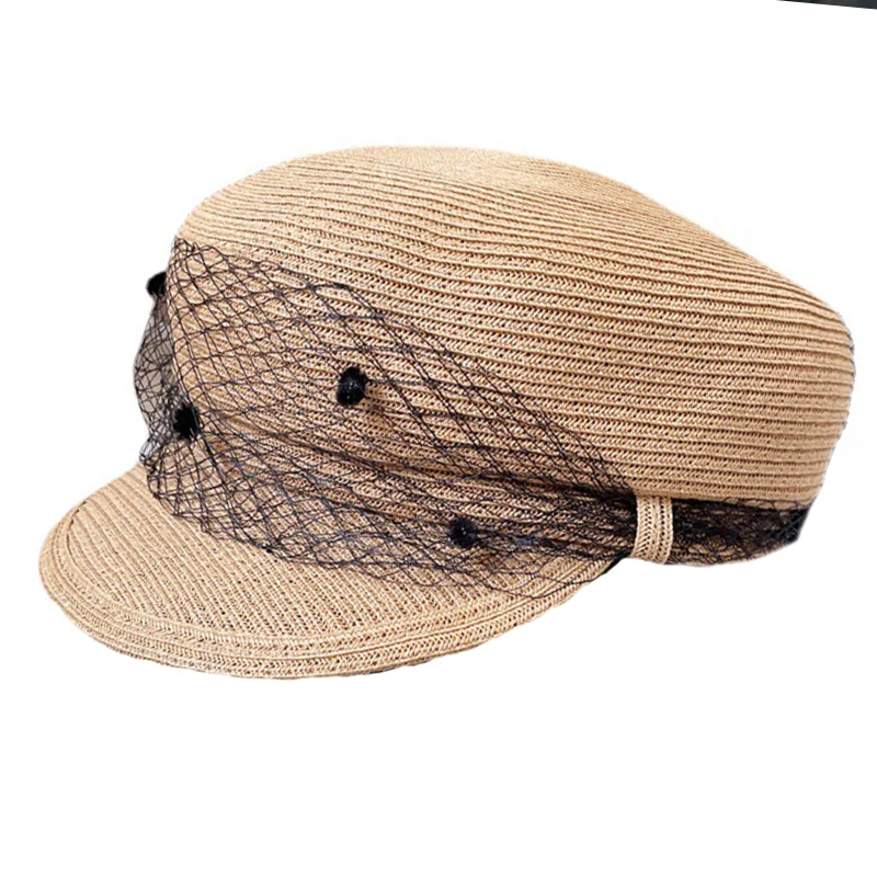 

Fashion Summer Hat for Women Straw Hat Mesh Polka Dots Newsboy Cap Sun Hat Peaked Cap Visor Curved Brim Beach Hat Sun Protection