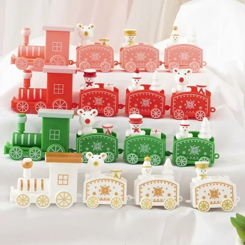 Wooden Mini Train Decor Set Christmas Party Snowman Ornament Plastic or Wooden Tabletop Cake Decoration Props Train Kids Toys