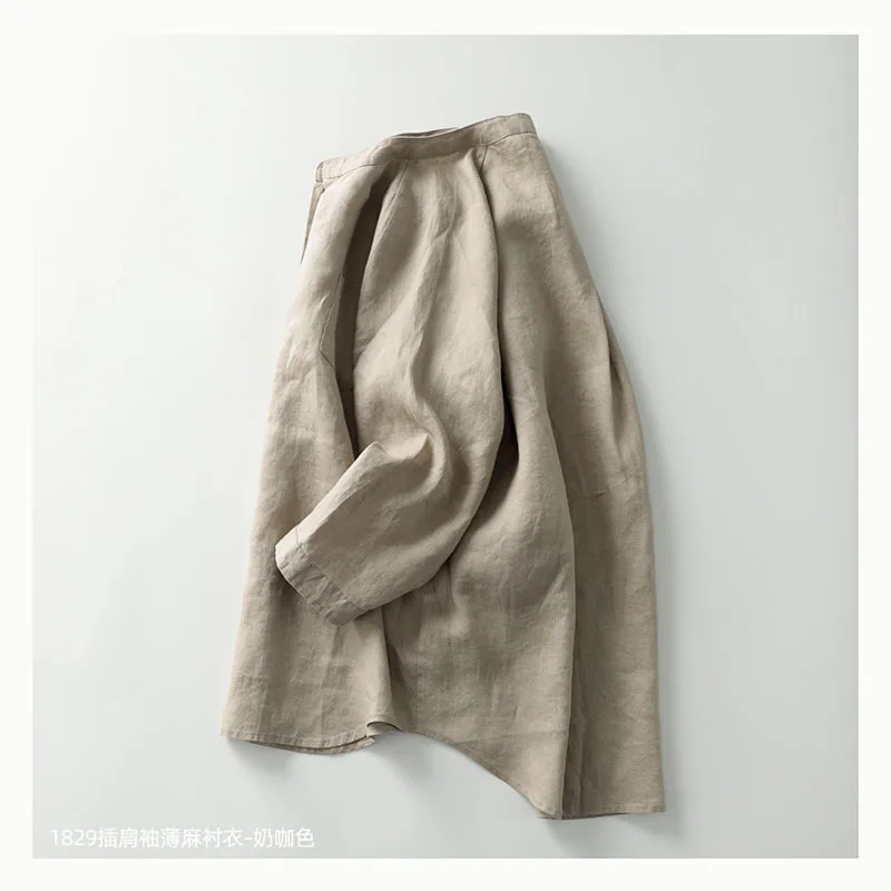 Linen Seven-Sleeve Collar Shirt Women's 2024 Spring and Summer New Korean Style Fashion Simple Loose Elegant Casual Open Lining