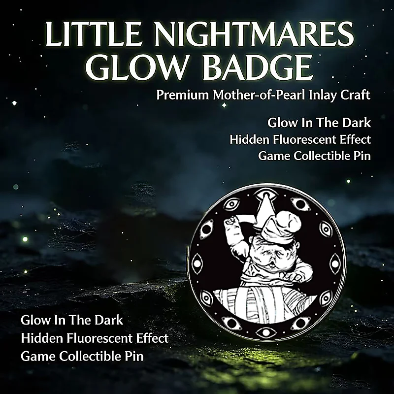 Little Nightmares Official Imitation Shell Inlay Badge Full Set, Six & The Lady Fluorescent Craft Game Lapel Pin Merch