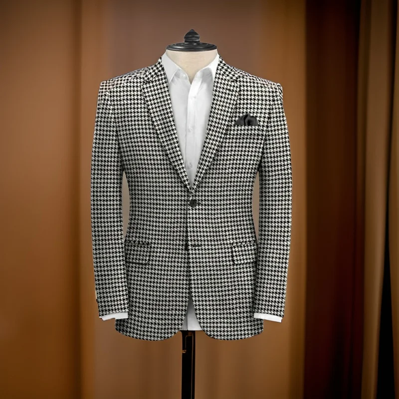 Plaid Blazer for Men Slim Fit 2024 Notched Lapel Male Suit Jacket 1 Pc American Fashion Check Houndstooth Coat Ready to Ship