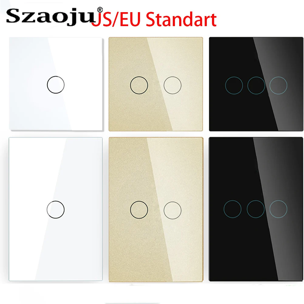 

Szaoju Touch Switch AC100-240V Tempered Crystal Glass Led Panel Power Wall Light Switches EU/US 1/2/3 Gang Sensor Interruttore