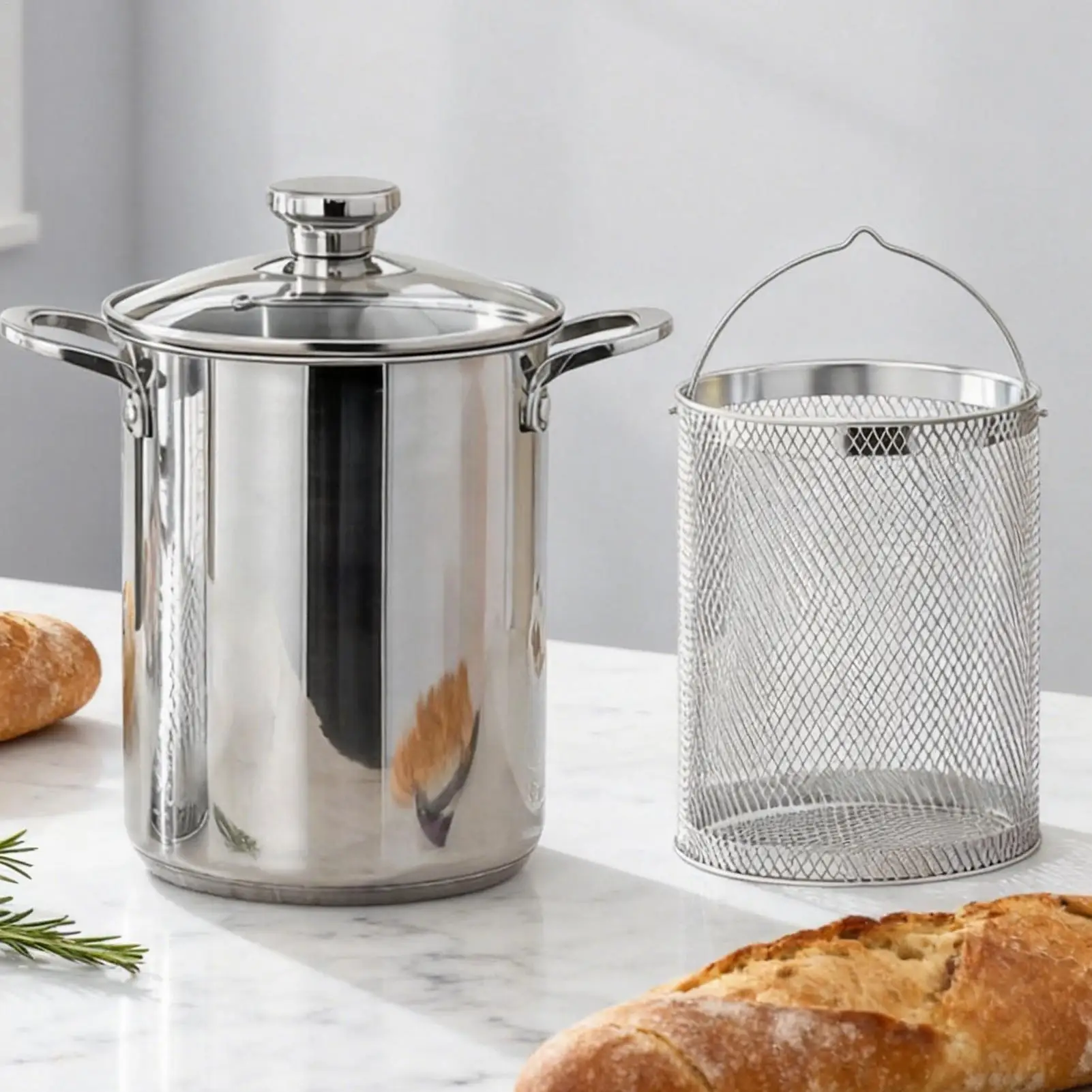 4L Stainless Steel Deep Fryer Oil Save Potato Chip Frying Pot Vegetable Noodle Stewing Pot with Strainer Chicken Cooking Tools