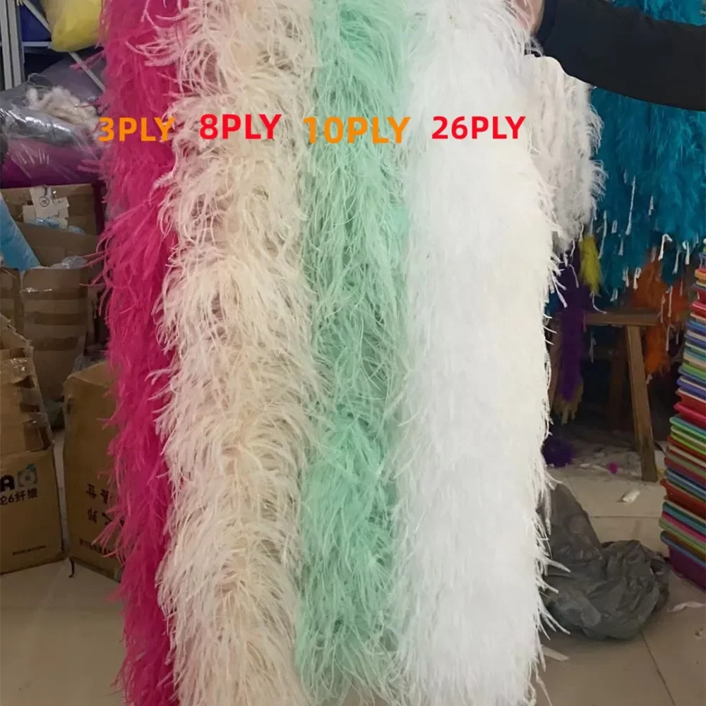 2/4/6/10/20 Ply Colored Ostrich Feathers Boa for Wedding Dresses Shawl Party Clothing Sewing Decor Crafts Plume 2 Meters Custom