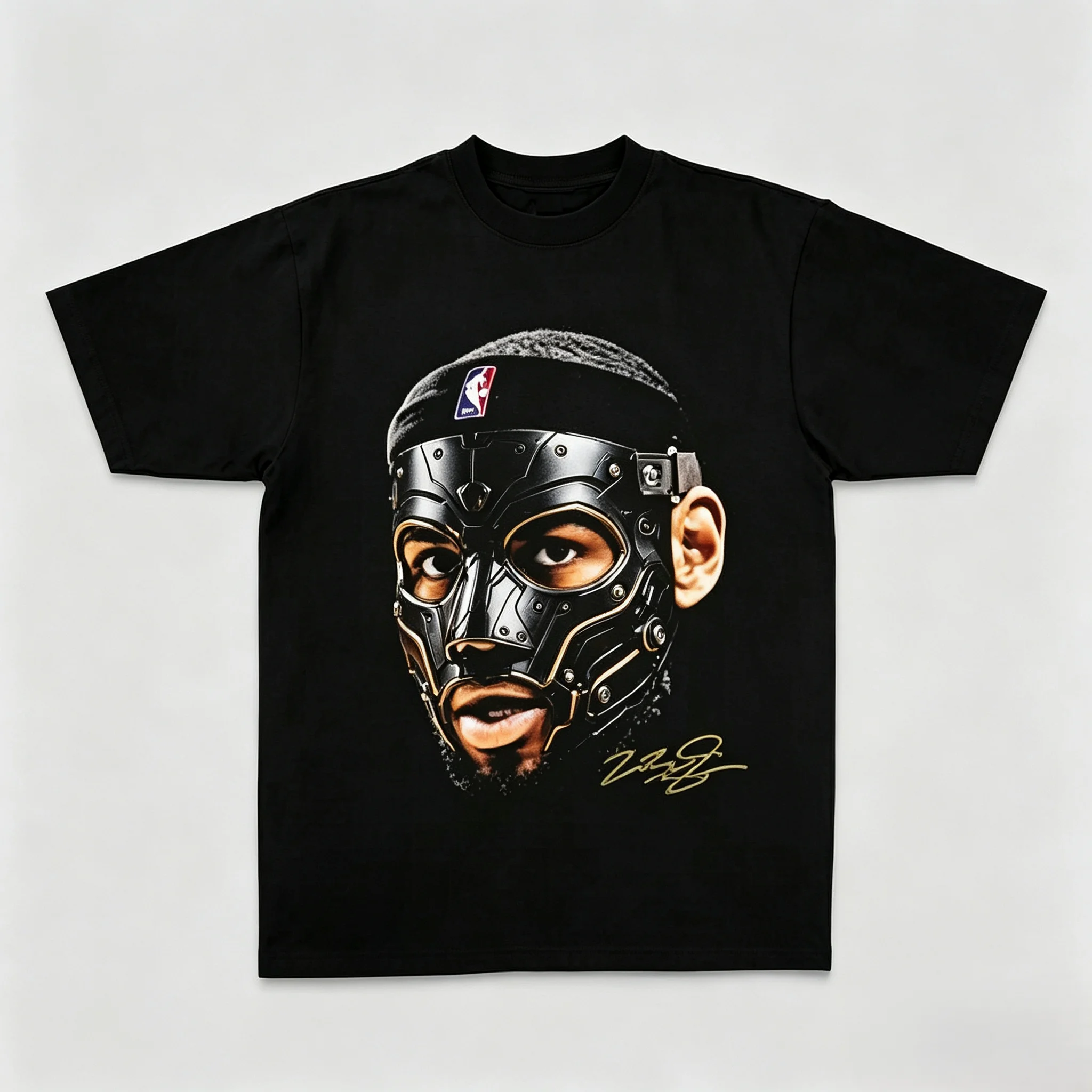 Unisex LeBron James Mask Portrait T-Shirt Men Women Basketball Star Signature Graphic Tee Vintage Oversized Streetwear Short Sleeve Tops