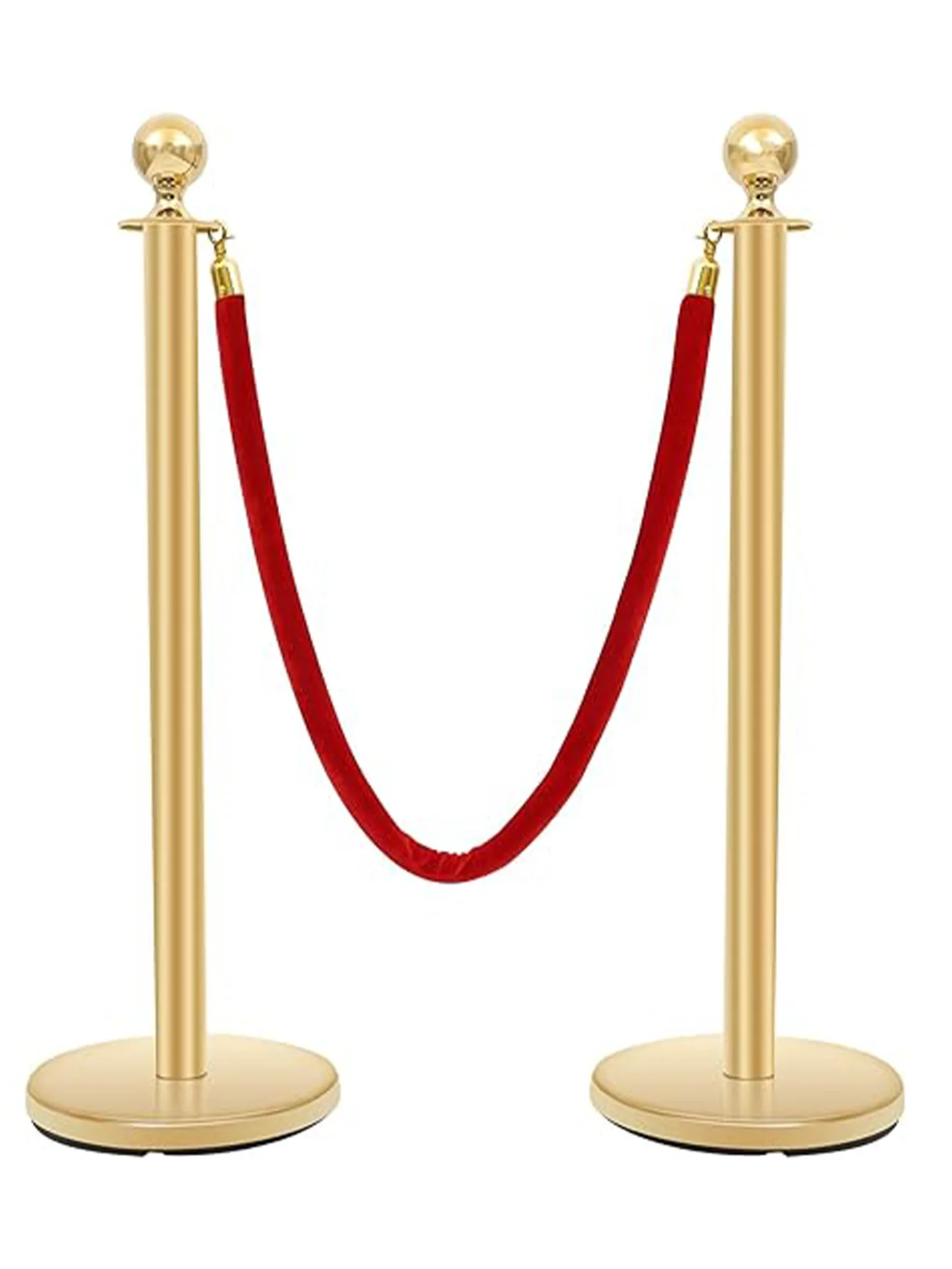 Crowd Control Stanchion, Stanchions Set With 4.8 FT Gold Red Velvet Rope, Crowd Control Barriers, Easy Connect Assembly