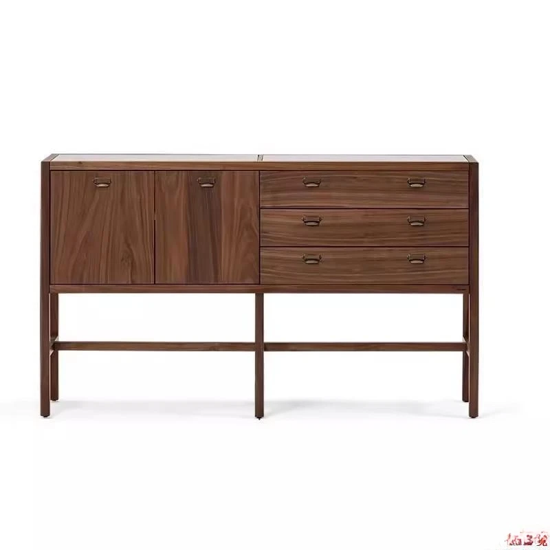 

All solid wood sideboard, black walnut high-leg storage chest of drawers