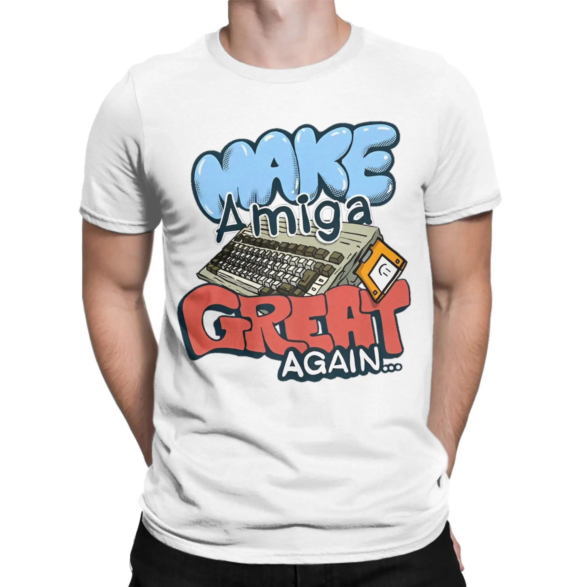 Streetwear Make Amiga Great Again T-Shirt Men 100%Cotton Short Sleeve  O-neck Summer Clothes
