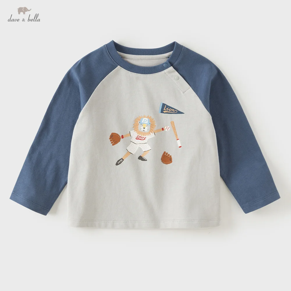 Dave Bella T-shirt Top Autumn Pure Cotton Spring Print Children Boys Pullover Bottom Fashion Long Sleeve Casual Sport DB3262824