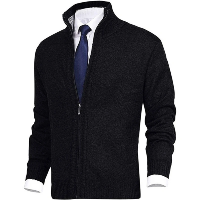 2023 New Men\'s Solid Sweater Stand Up Collar Fashion Cardigan Sweaters Knitted Large Size Knitwear Jacket for Men