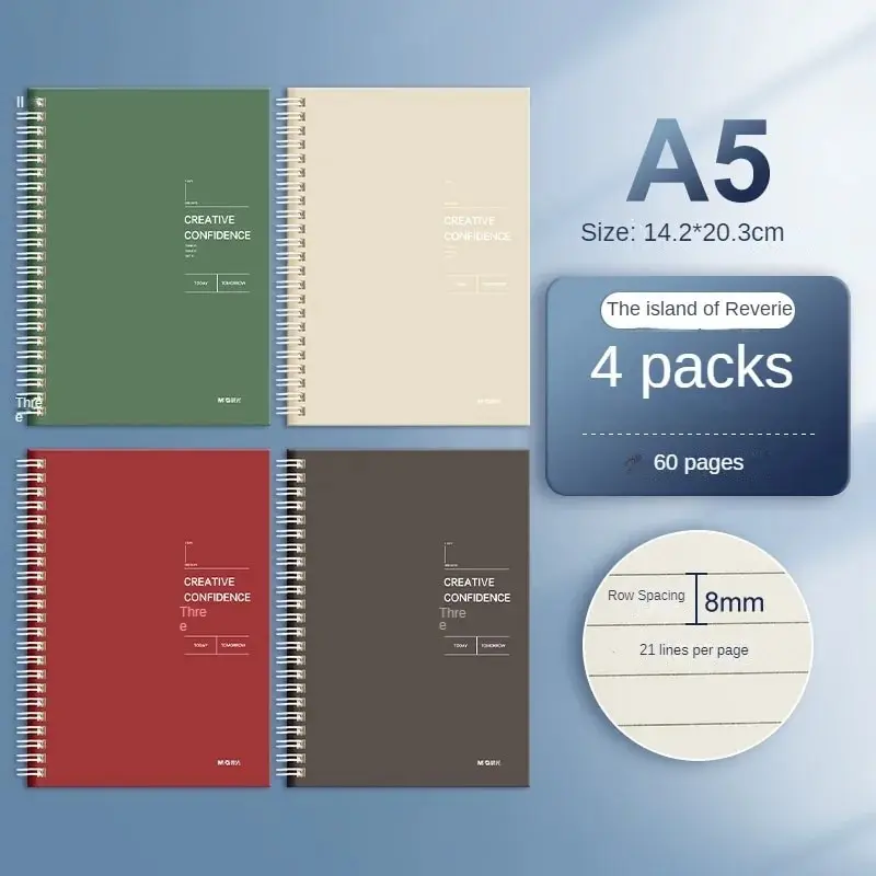 M&G Coil Notebook Thickened Simple Notebook Study Notes Business Office A5 240 Pages/4 Packs