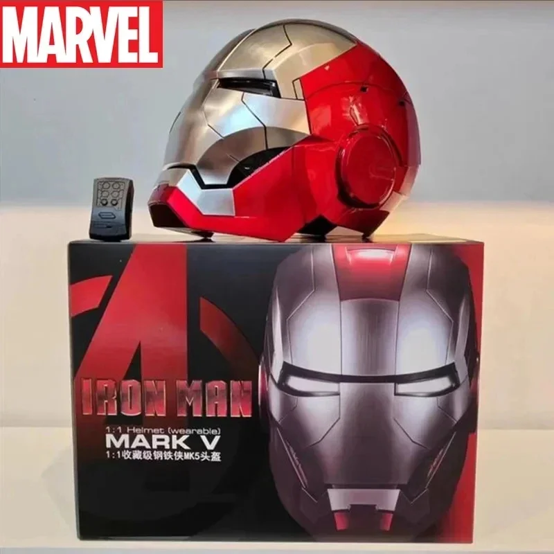 Marvel Iron Man Mk5 Helmet 1:1 Wearable Jarvis Intelligent Ear Voice Control Remote Control Triple Glow Ornaments Model Toy Gift