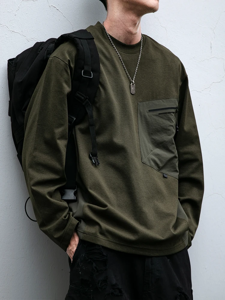 Mens Work Long Sleeve T-Shirt Quick Dry Plus Size Korean Outdoor Spring Autumn Round Neck Lightweight Pullover Trendy Top Male