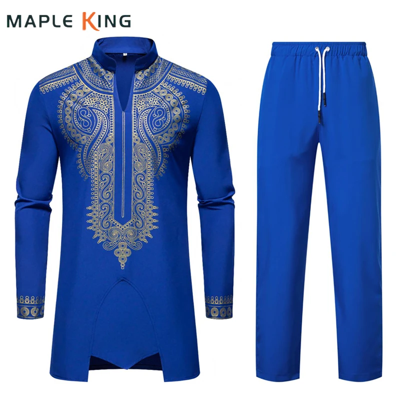 Muslim Long Coat Mens Arabic Shirts +pants Outfits Set African Wear for Weddung Men Dashiki Robe Evening Dress Party Tracksuits