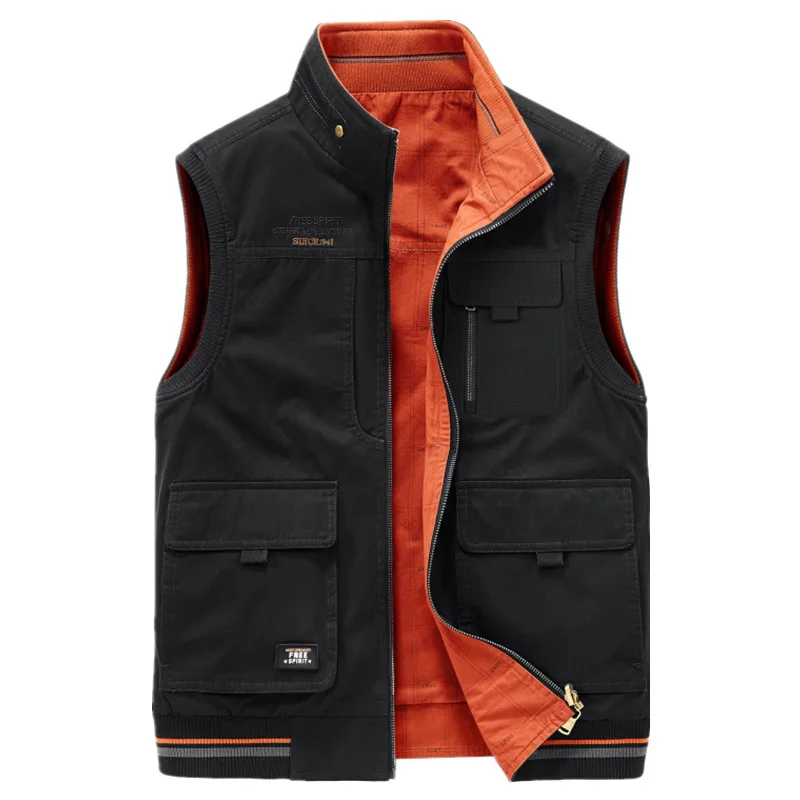 Multi Pockets Cotton Waistcoat Men Outdoor Men\'s Sleeveless Vest Casual Clothing Fashion Reversible Business Jackets 6xl 7xl 8xl